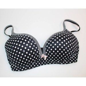 Victorias Secret Womens Push Up Bra Black White Polka Dot Wire Free Stretch 32DD